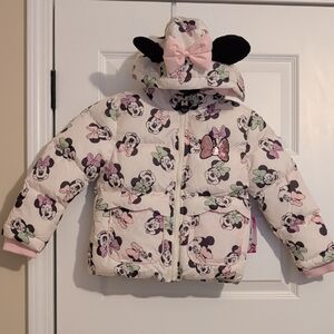 Girls Disney Minnie Mouse Puffer Hooded Jacket Size S (6/6X)